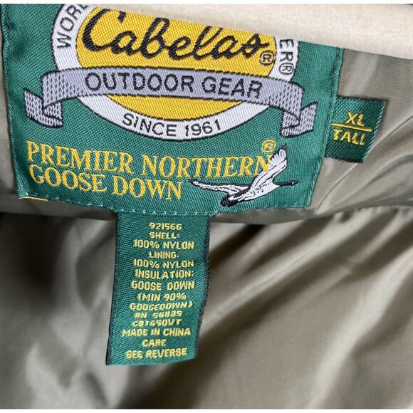 Cabela's Warm Vest Goose Down Mens Size XL Tall Puffer Green Snaps Nylon Great! - Picture 9 of 9